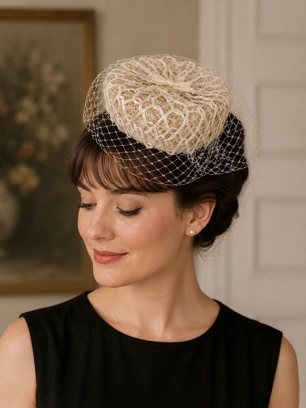 Cream Vintage Netting Pillbox Hat - Women Accessories
